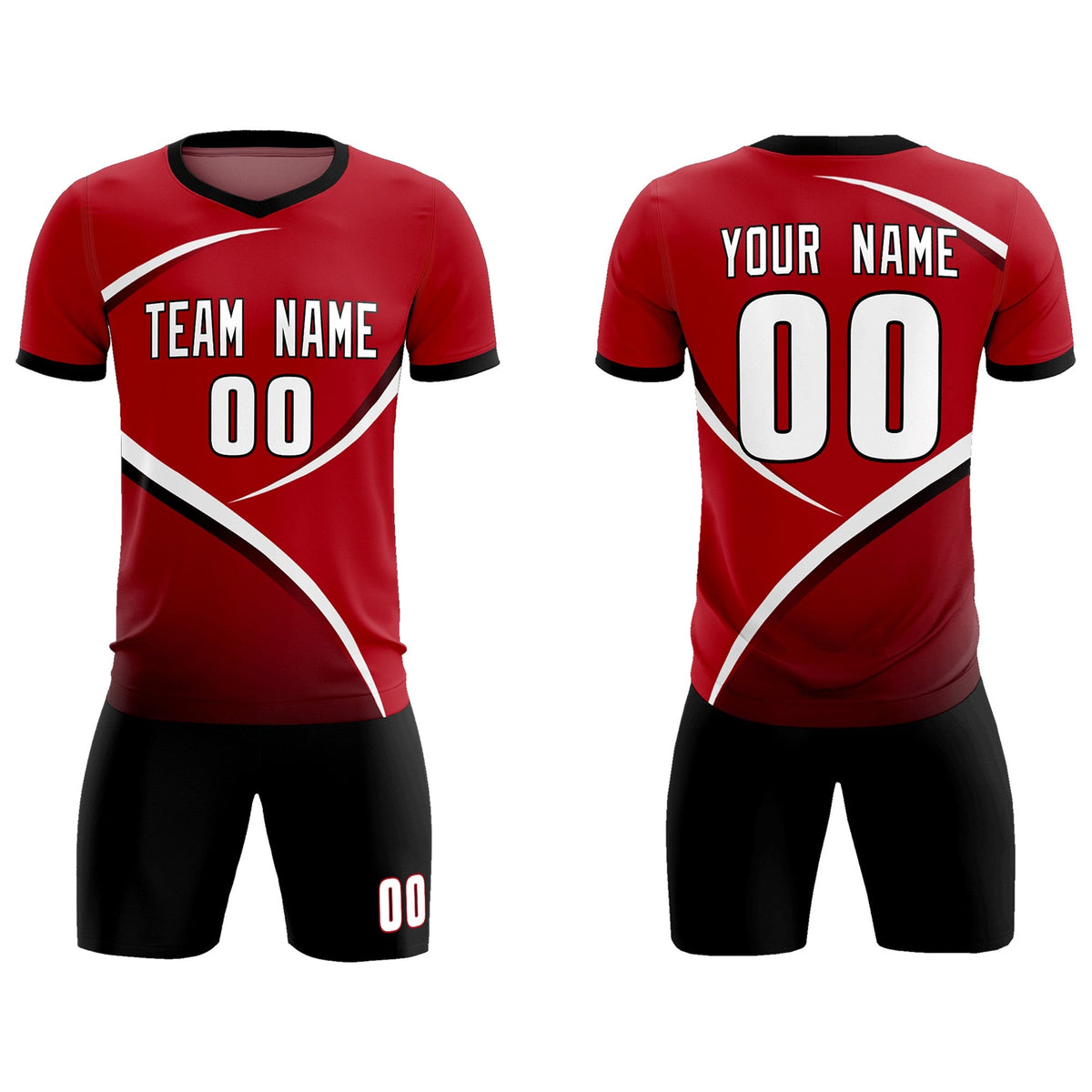 Custom Red Black Color Block Training Uniform For Men Soccer Sets Jersey