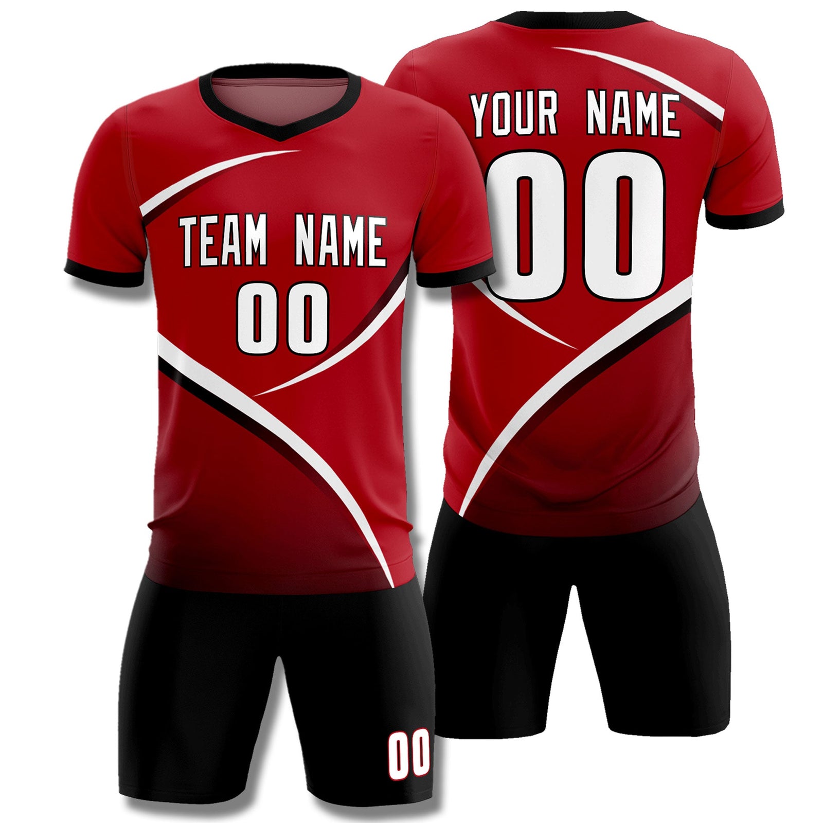 Custom Red Black Color Block Training Uniform For Men Soccer Sets Jersey