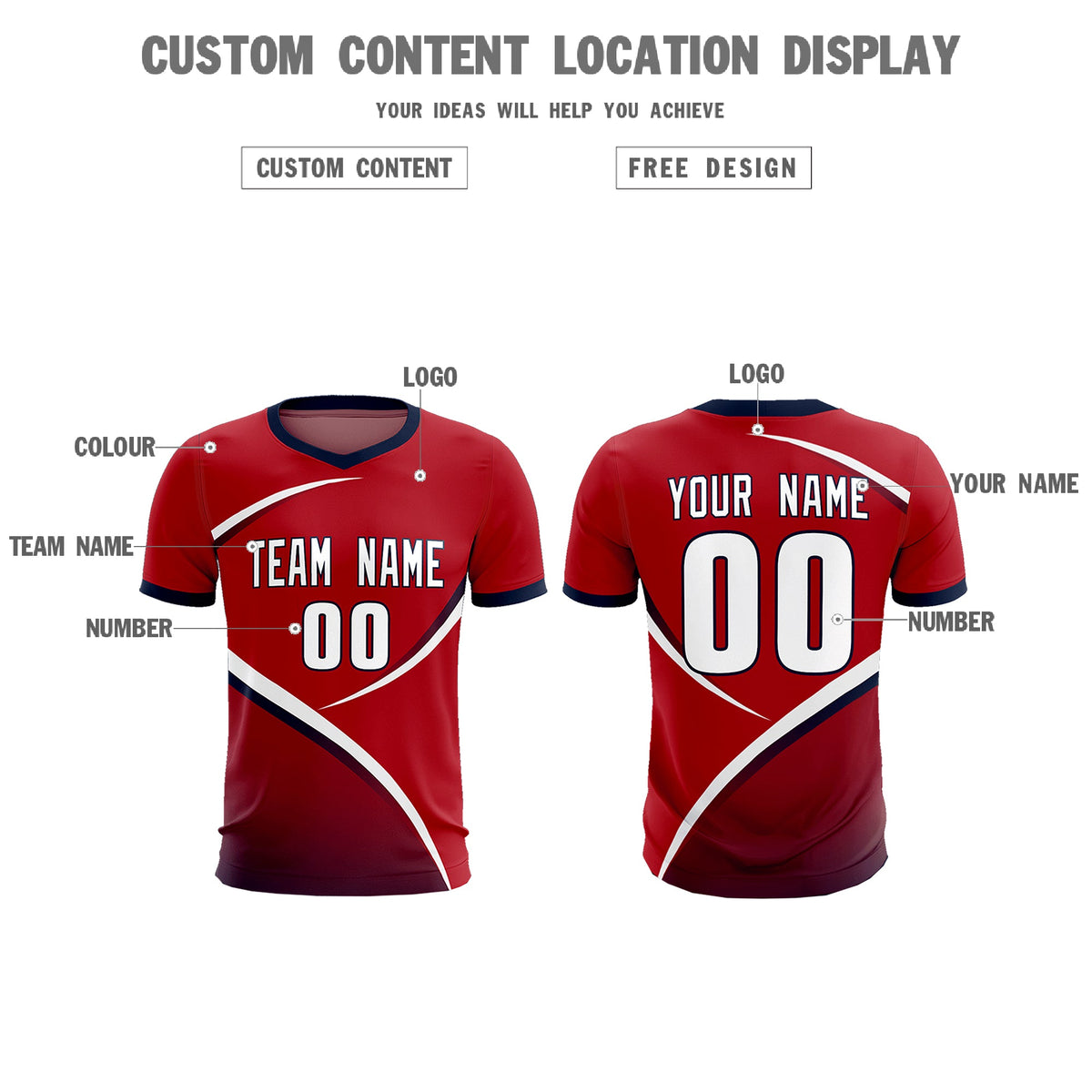 Custom Red Navy Color Block Training Uniform For Men Soccer Sets Jersey