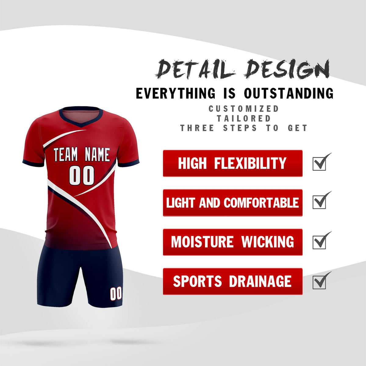 Custom Red Navy Color Block Training Uniform For Men Soccer Sets Jersey