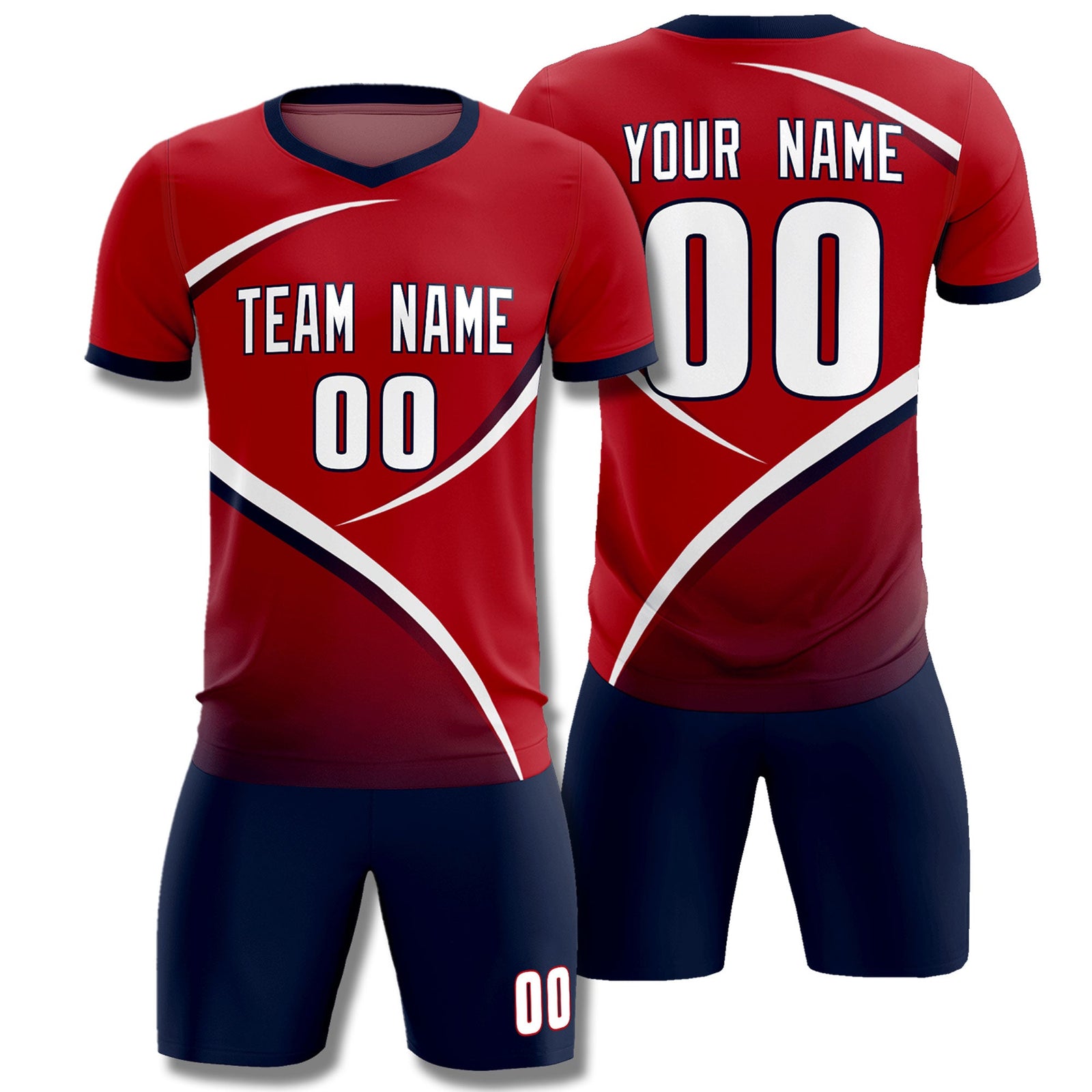 Custom Red Navy Color Block Training Uniform For Men Soccer Sets Jersey