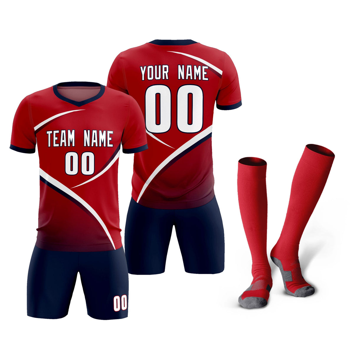 Custom Red Navy Color Block Training Uniform For Men Soccer Sets Jersey