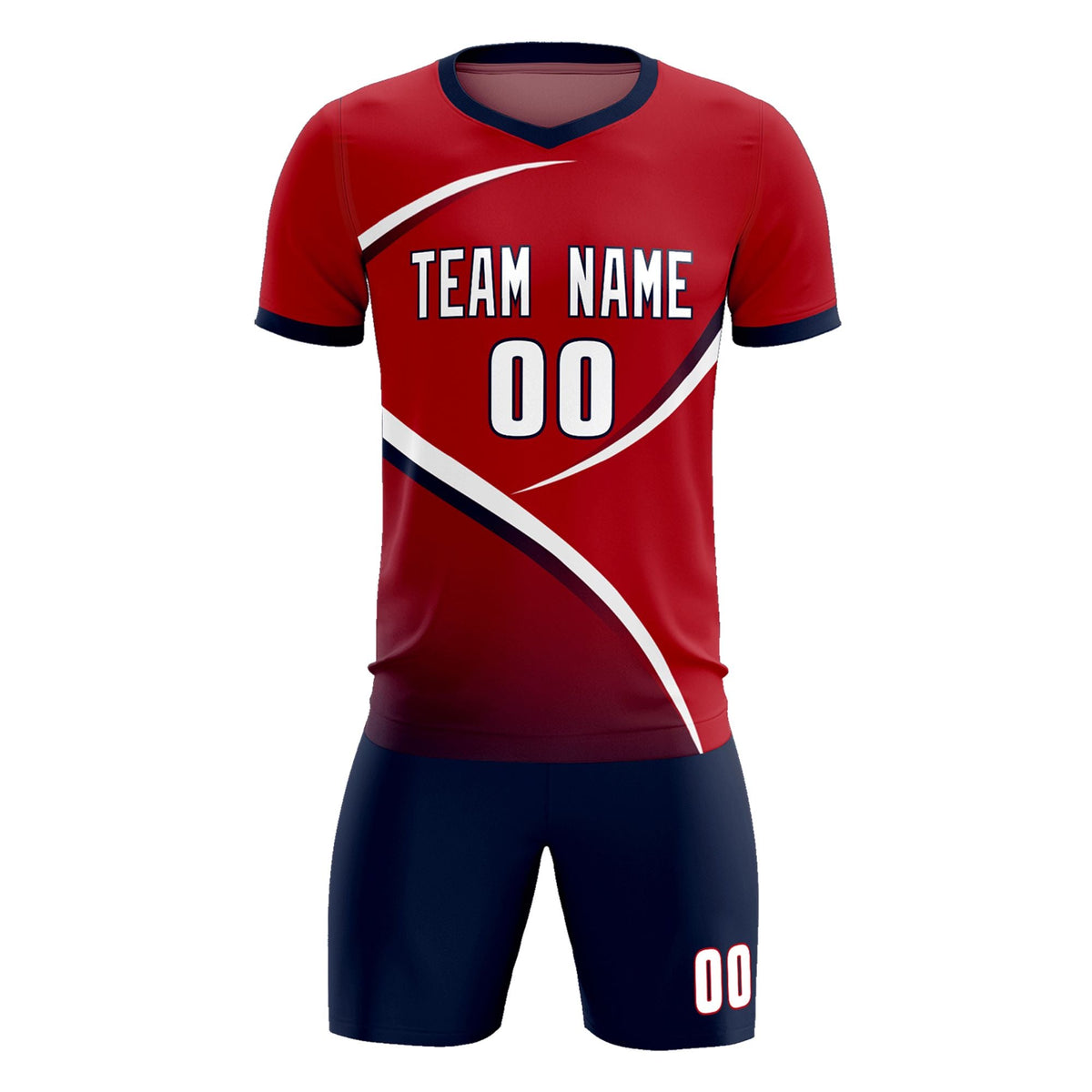 Custom Red Navy Color Block Training Uniform For Men Soccer Sets Jersey