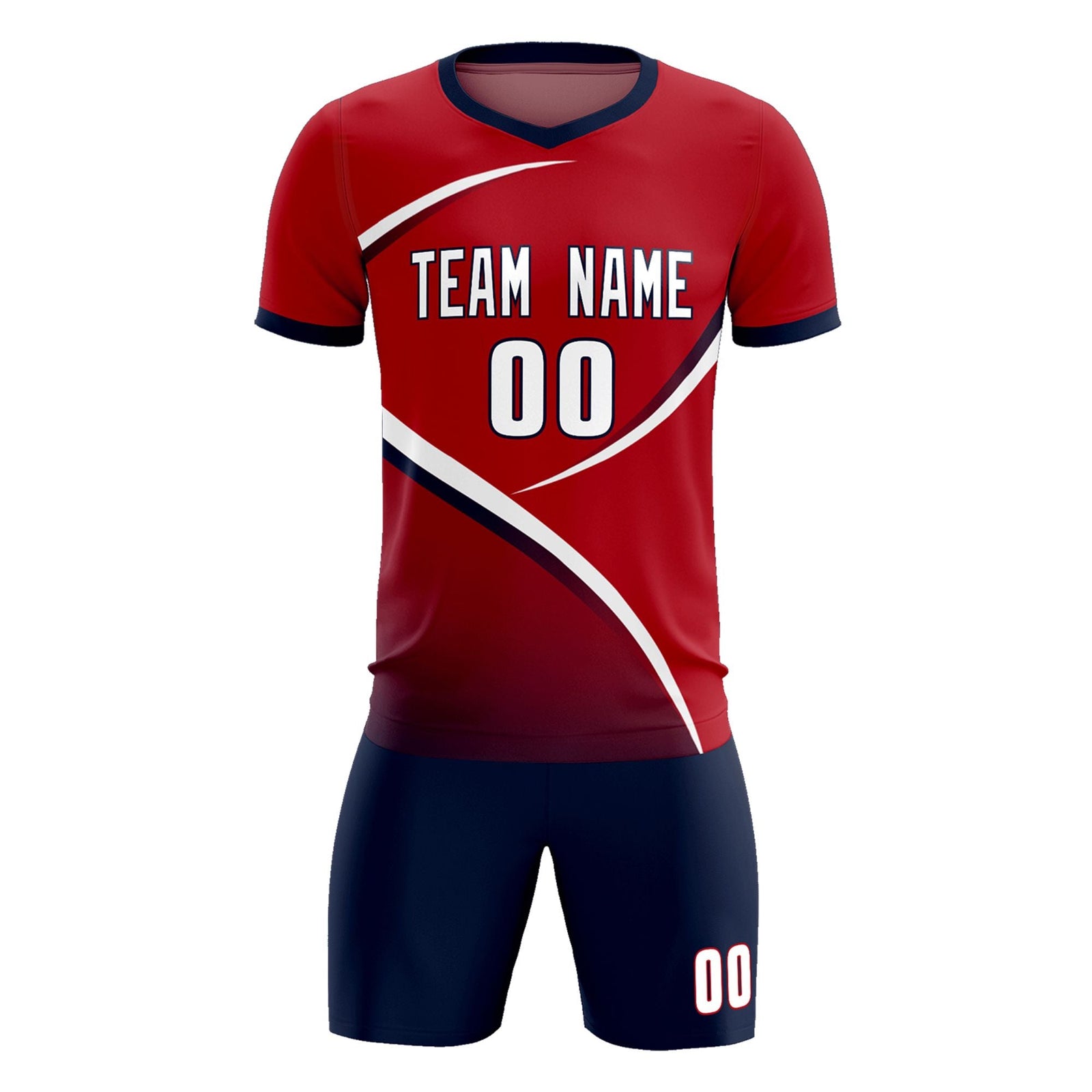 Custom Red Navy Color Block Training Uniform For Men Soccer Sets Jersey