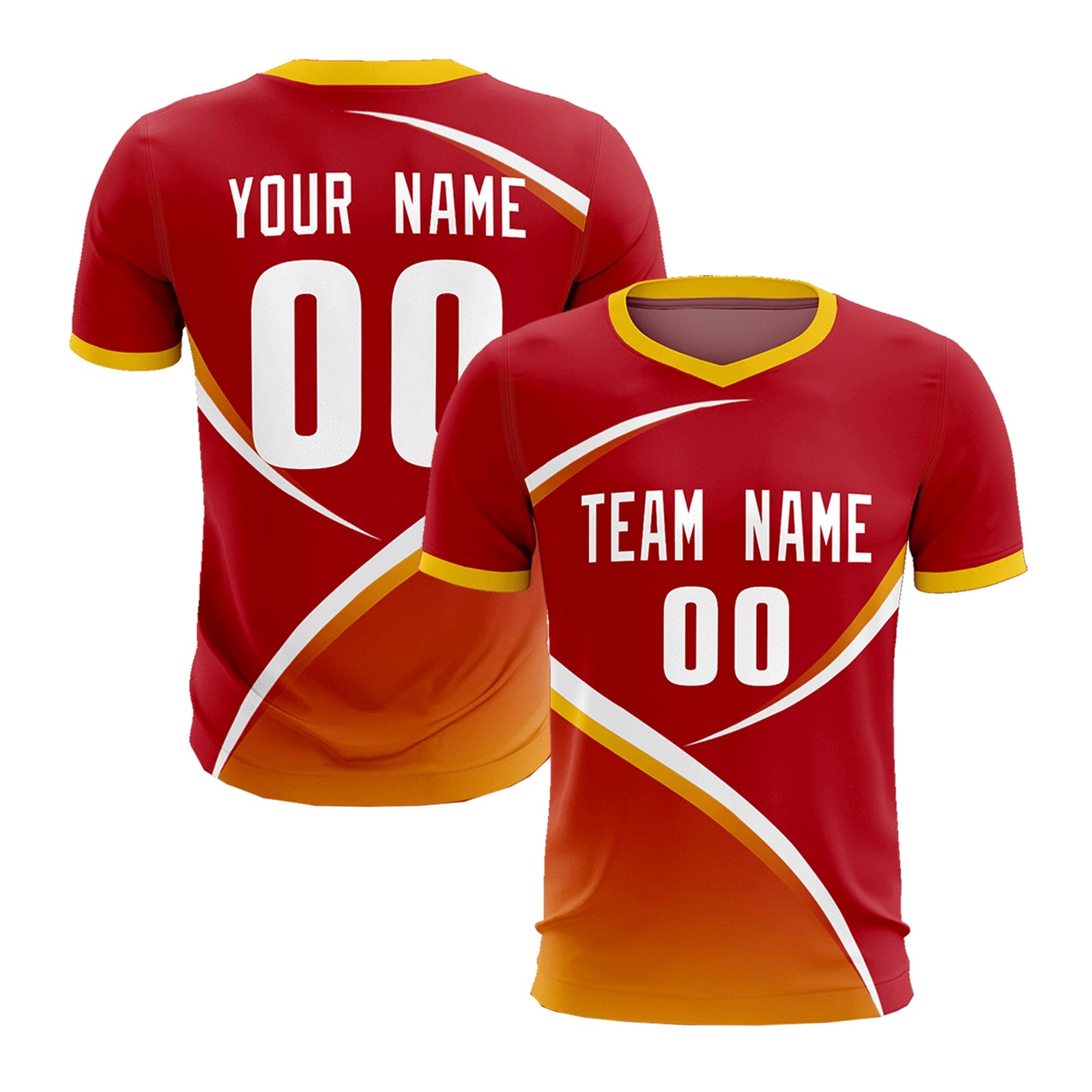Custom Red Gold Color Block Training Uniform For Men Soccer Sets Jersey
