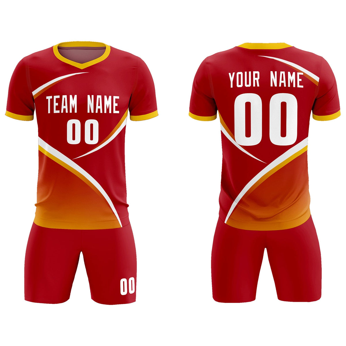 Custom Red Gold Color Block Training Uniform For Men Soccer Sets Jersey