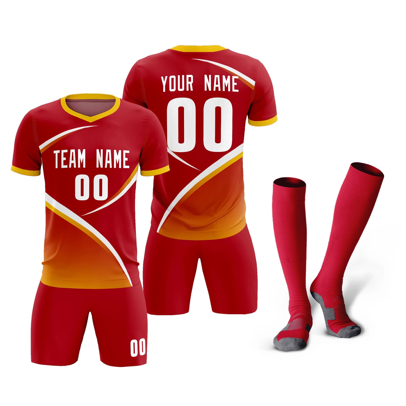 Custom Red Gold Color Block Training Uniform For Men Soccer Sets Jersey