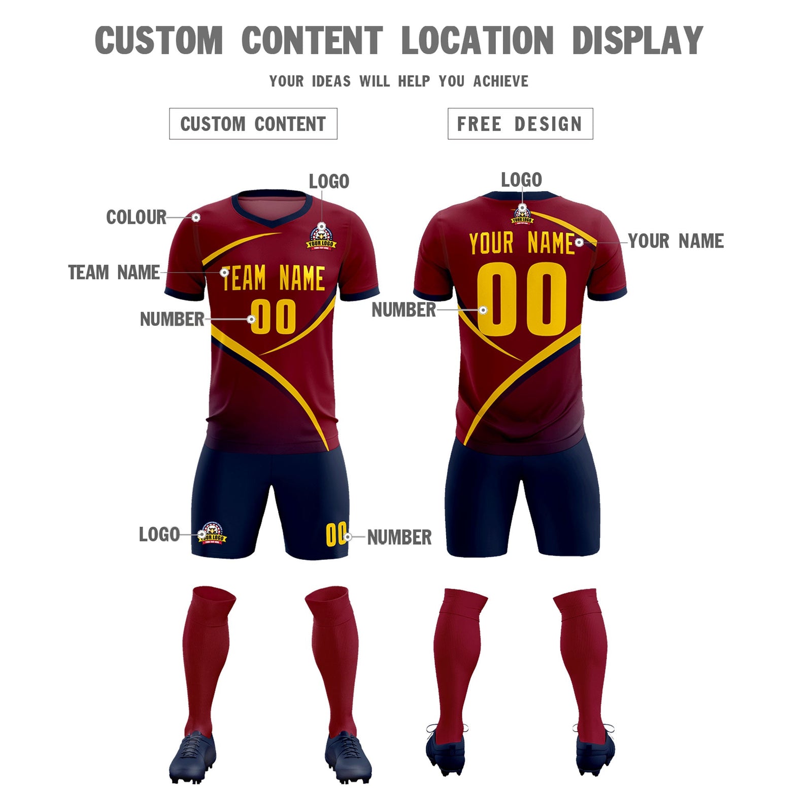 Custom Crimson Navy Color Block Training Uniform For Men Soccer Sets Jersey
