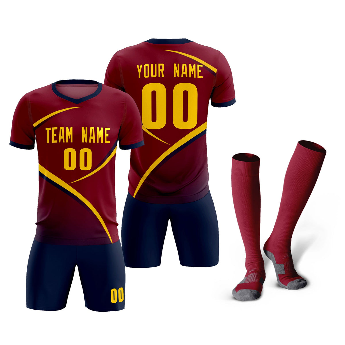 Custom Crimson Navy Color Block Training Uniform For Men Soccer Sets Jersey