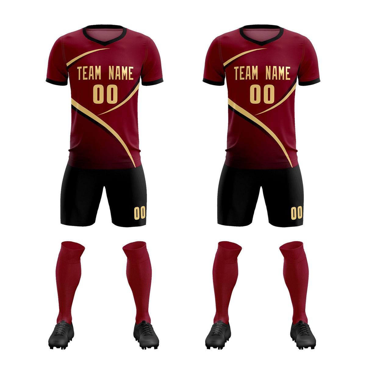 Custom Crimson Black Color Block Training Uniform For Men Soccer Sets Jersey