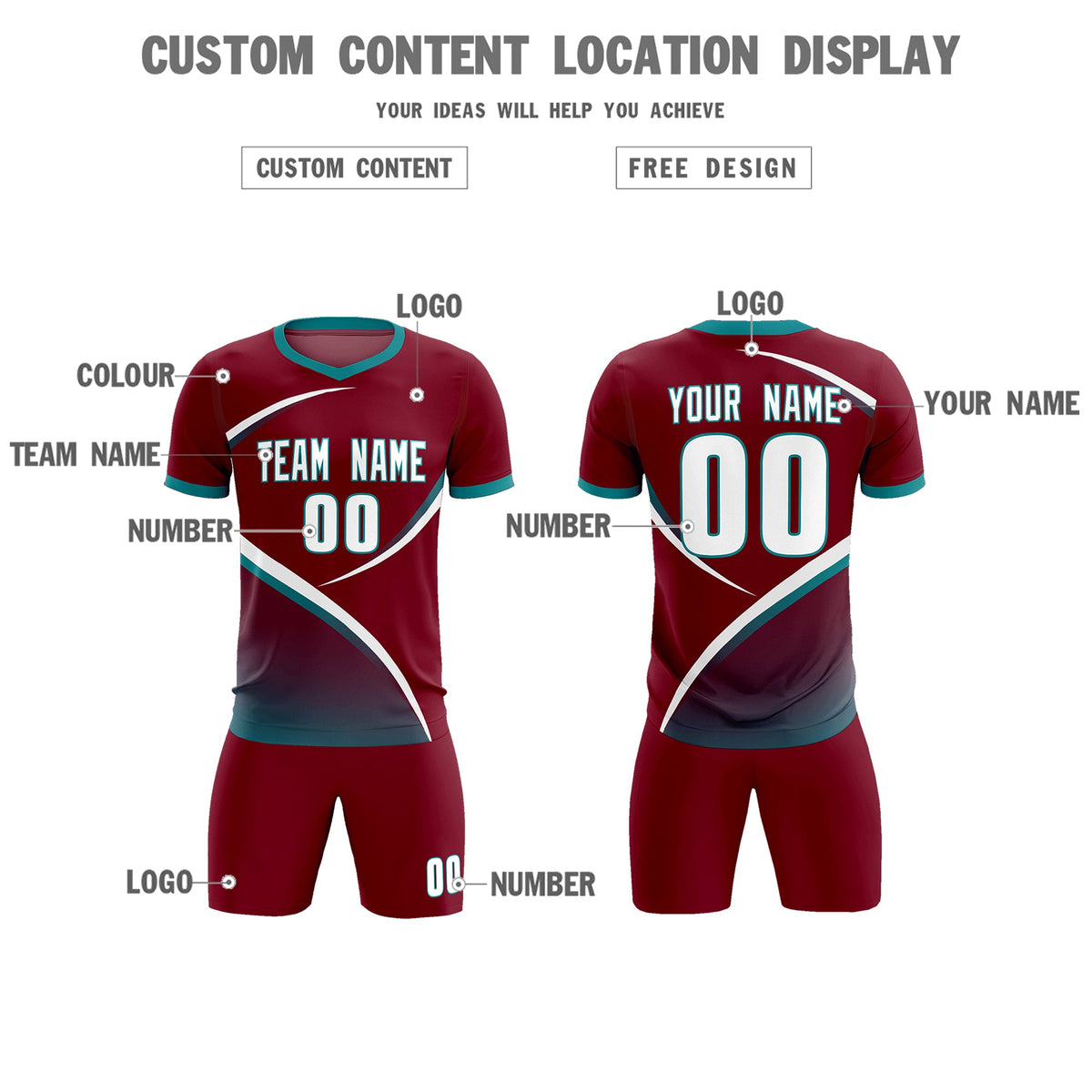 Custom Crimson Aqua Color Block Training Uniform For Men Soccer Sets Jersey