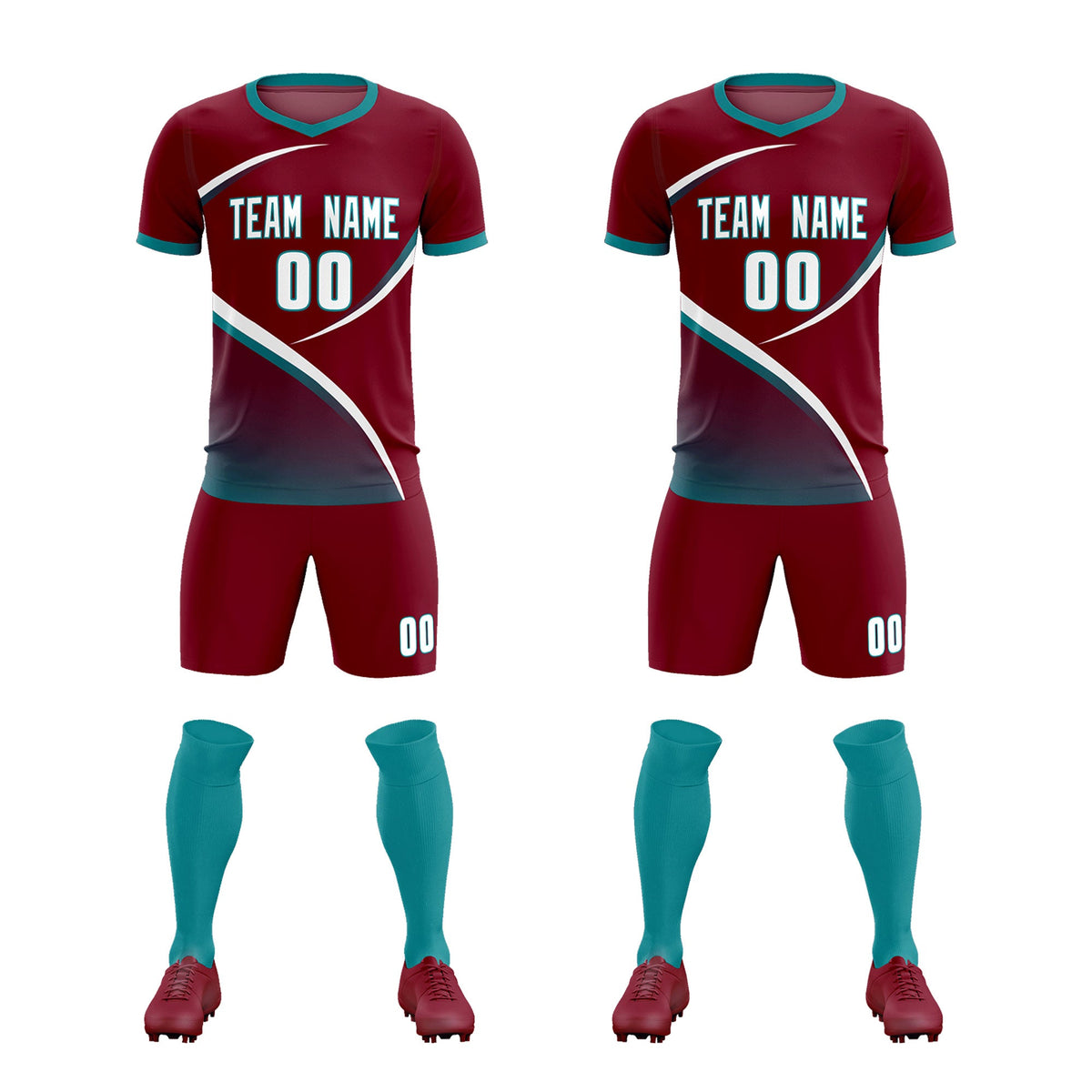 Custom Crimson Aqua Color Block Training Uniform For Men Soccer Sets Jersey
