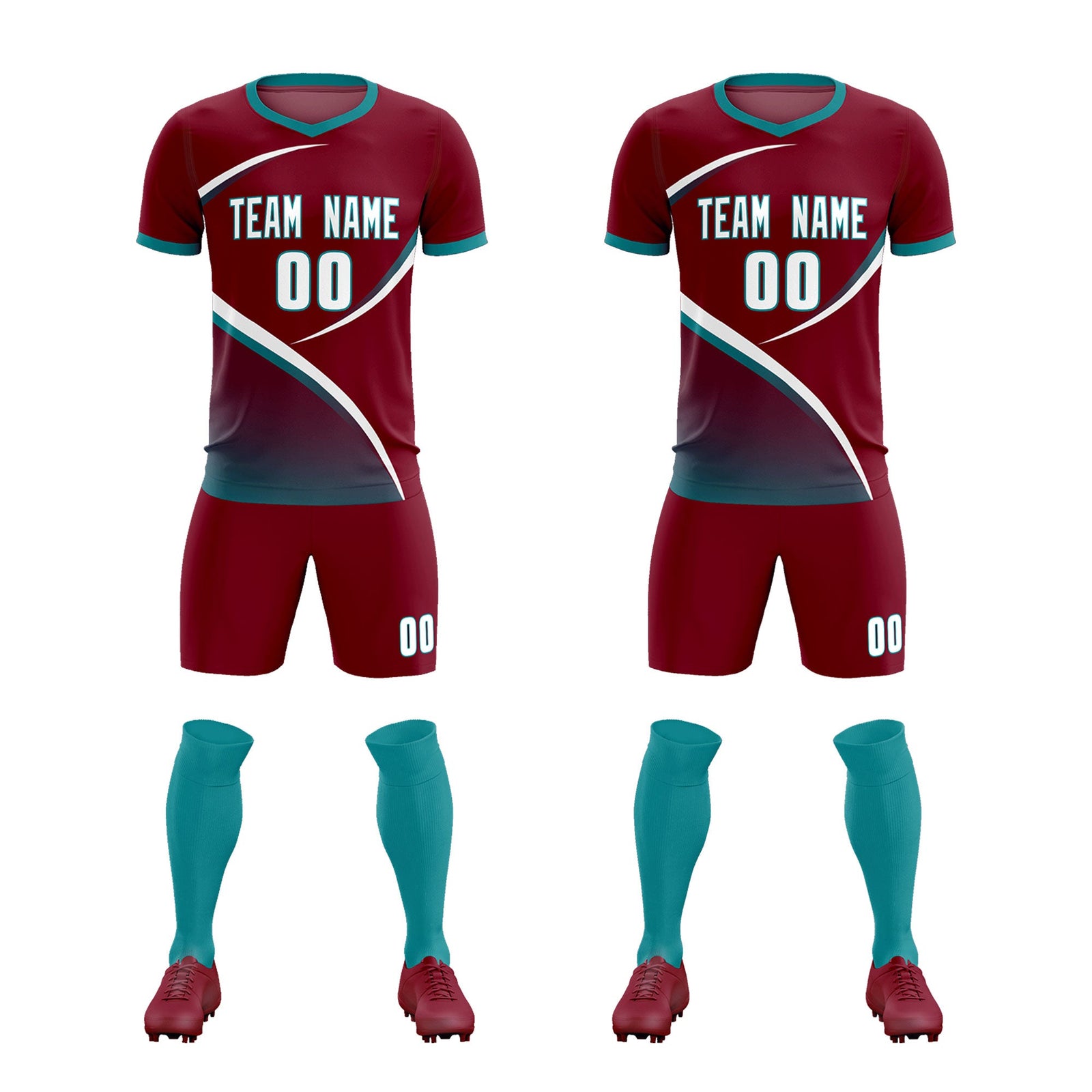 Custom Crimson Aqua Color Block Training Uniform For Men Soccer Sets Jersey