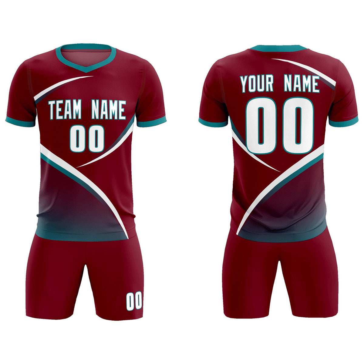 Custom Crimson Aqua Color Block Training Uniform For Men Soccer Sets Jersey