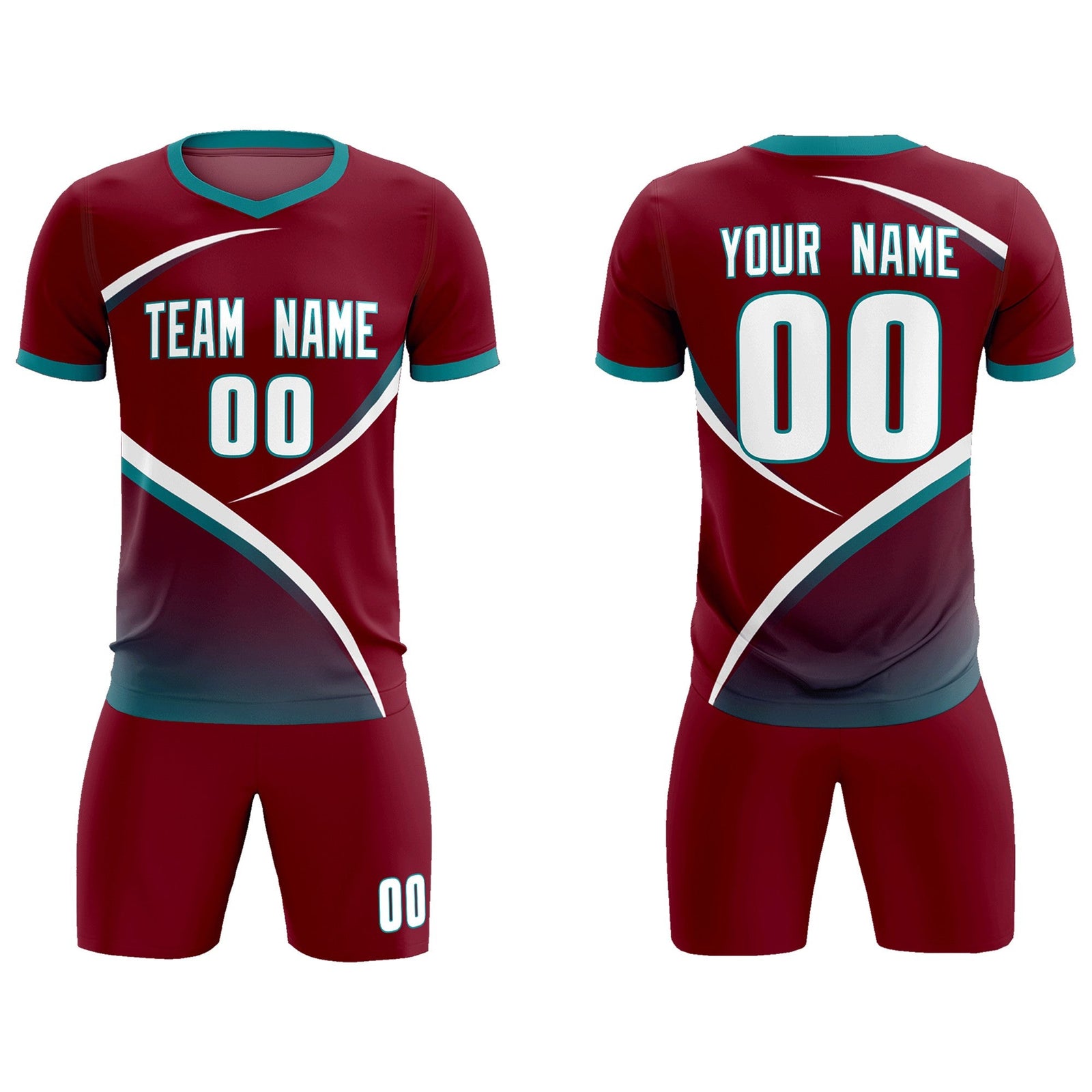Custom Crimson Aqua Color Block Training Uniform For Men Soccer Sets Jersey