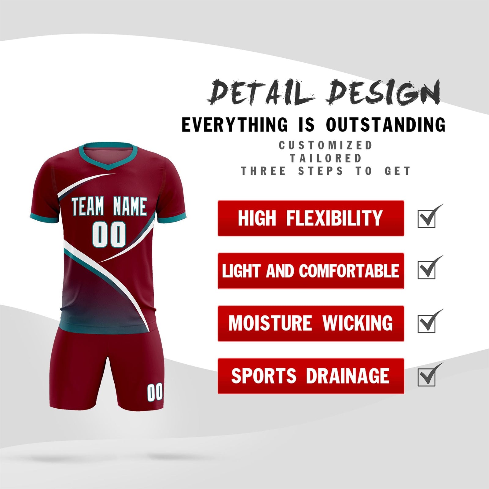 Custom Crimson Aqua Color Block Training Uniform For Men Soccer Sets Jersey