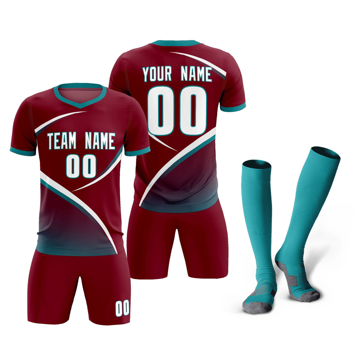 Custom Crimson Aqua Color Block Training Uniform For Men Soccer Sets Jersey