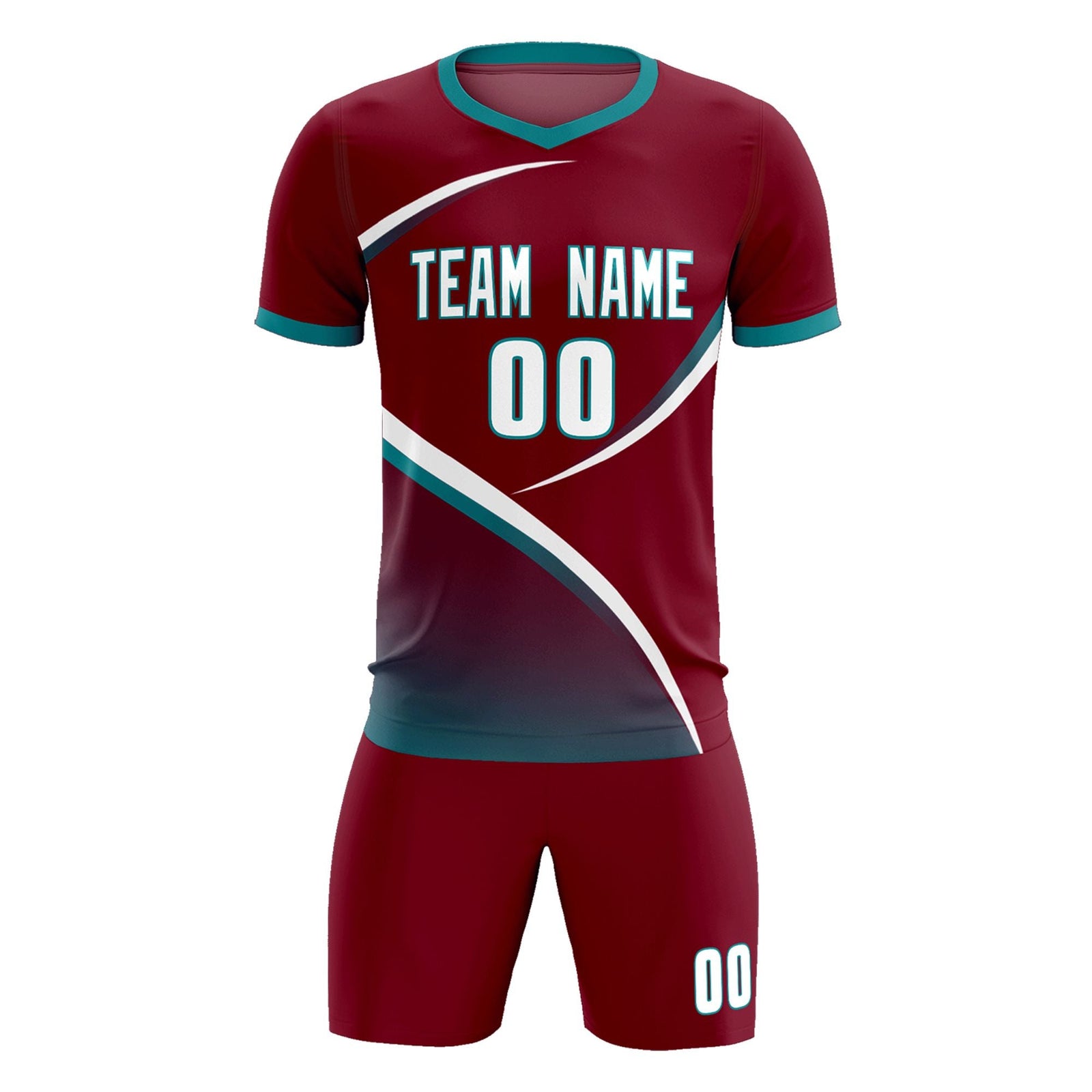 Custom Crimson Aqua Color Block Training Uniform For Men Soccer Sets Jersey