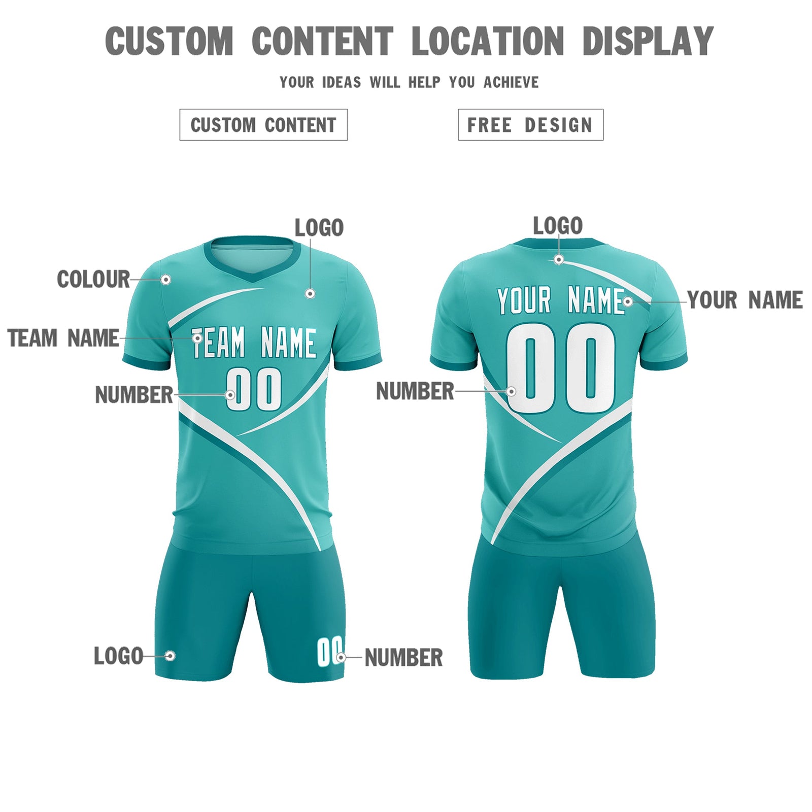 Custom Bright Green Aqua Color Block Training Uniform For Men Soccer Sets Jersey