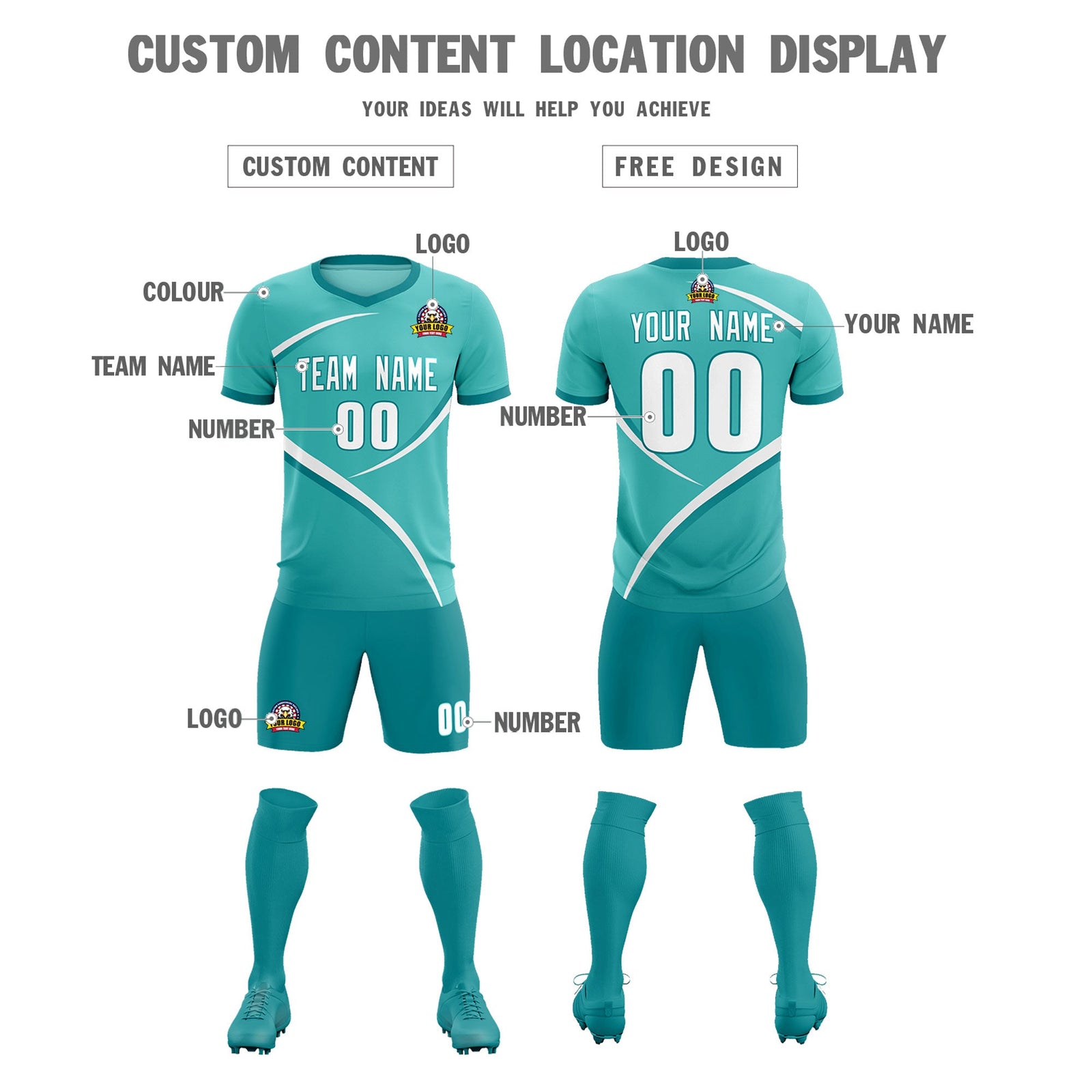 Custom Bright Green Aqua Color Block Training Uniform For Men Soccer Sets Jersey