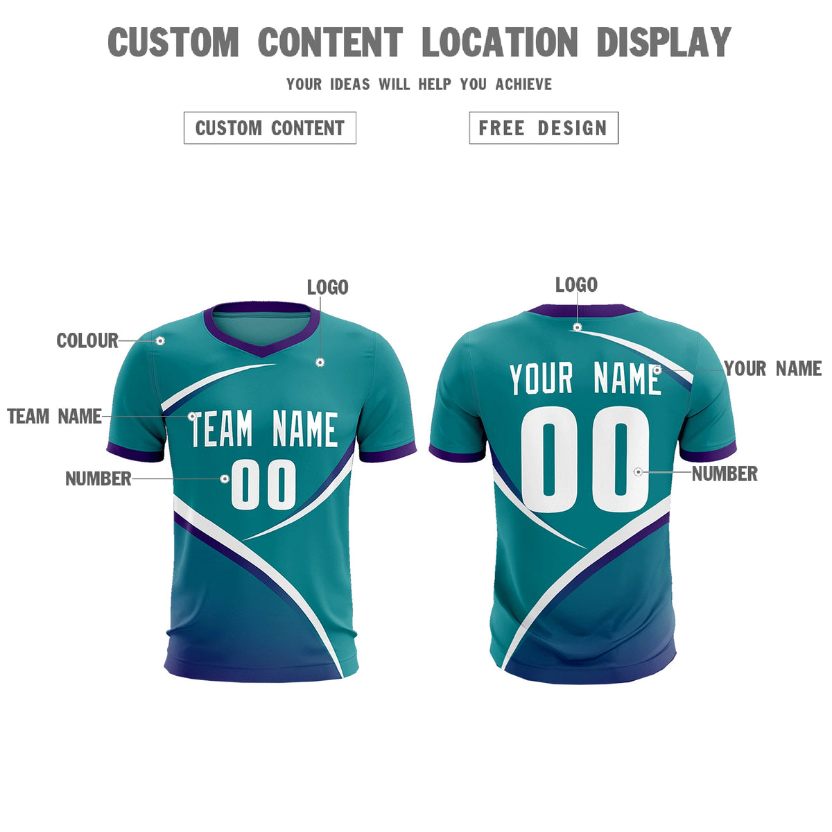 Custom Aqua Purple Color Block Training Uniform For Men Soccer Sets Jersey