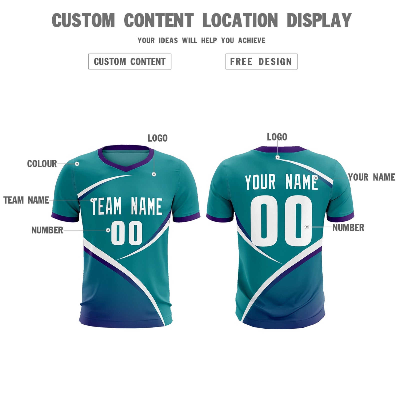 Custom Aqua Purple Color Block Training Uniform For Men Soccer Sets Jersey