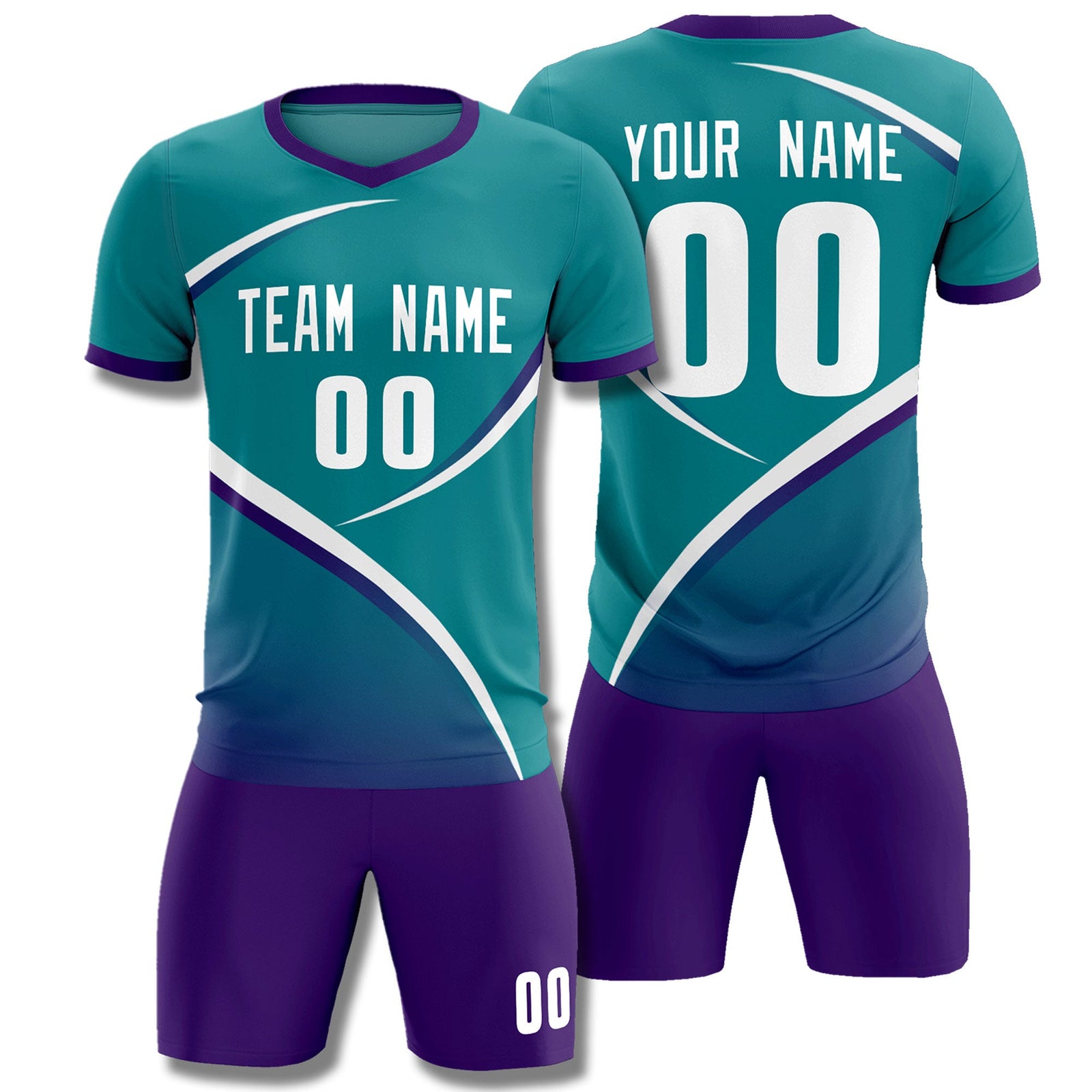 Custom Aqua Purple Color Block Training Uniform For Men Soccer Sets Jersey