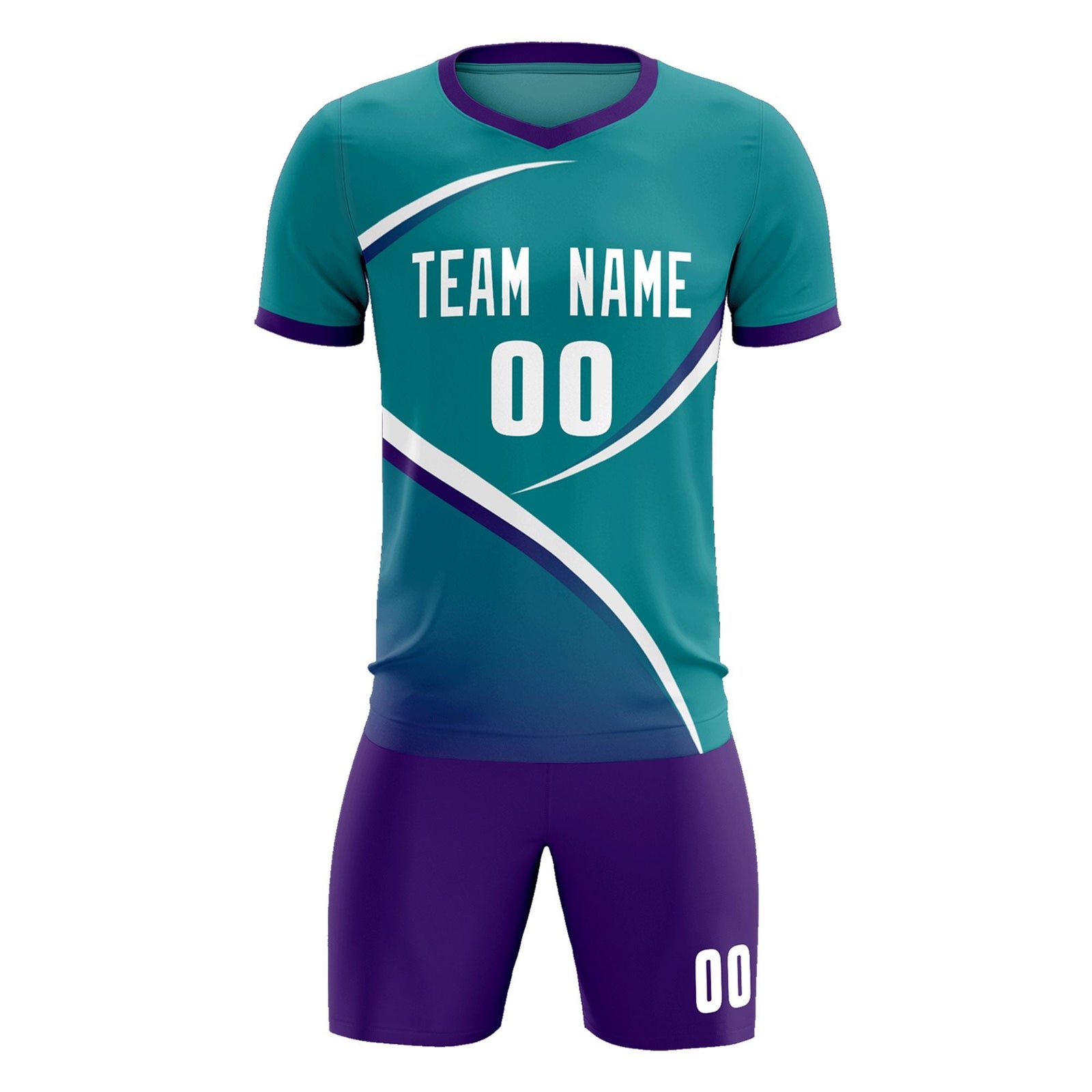 Custom Aqua Purple Color Block Training Uniform For Men Soccer Sets Jersey