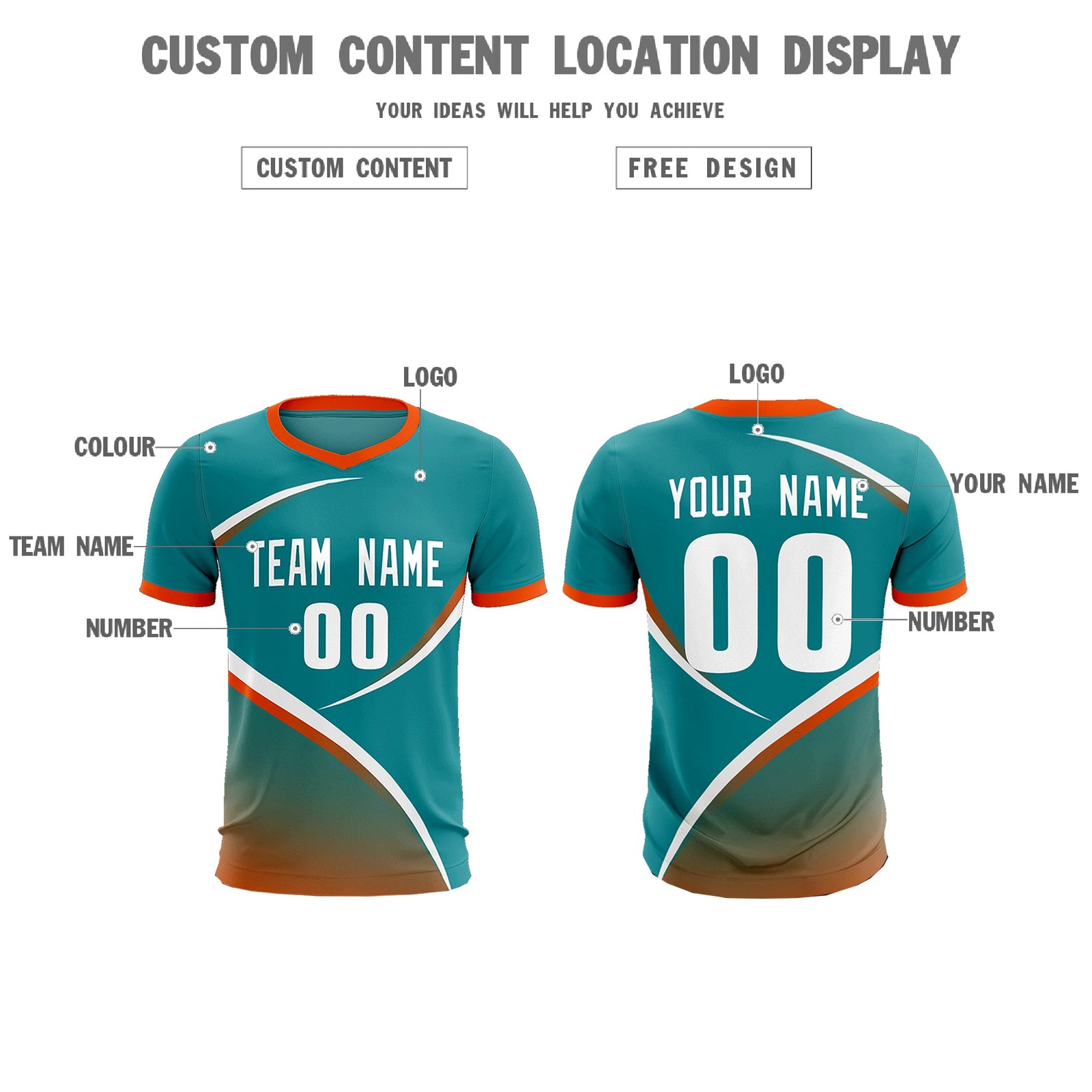 Custom Aqua Orange Color Block Training Uniform For Men Soccer Sets Jersey