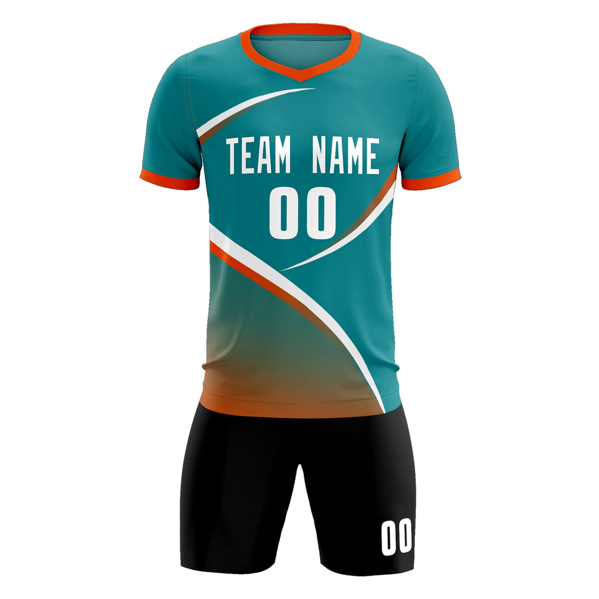 Custom Aqua Orange Color Block Training Uniform For Men Soccer Sets Jersey
