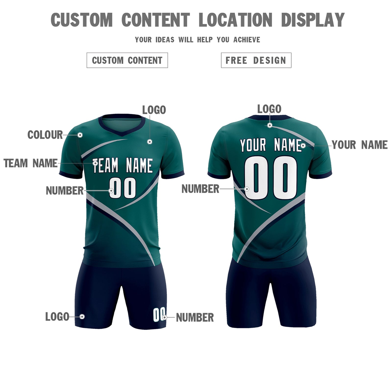 Custom Aqua Navy Color Block Training Uniform For Men Soccer Sets Jersey