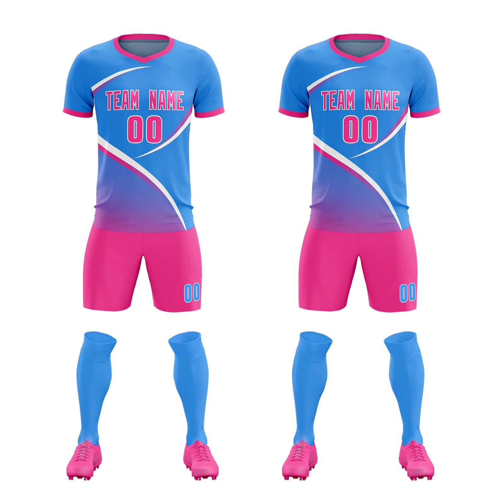 Custom Powder Blue Pink Color Block Training Uniform For Men Soccer Sets Jersey