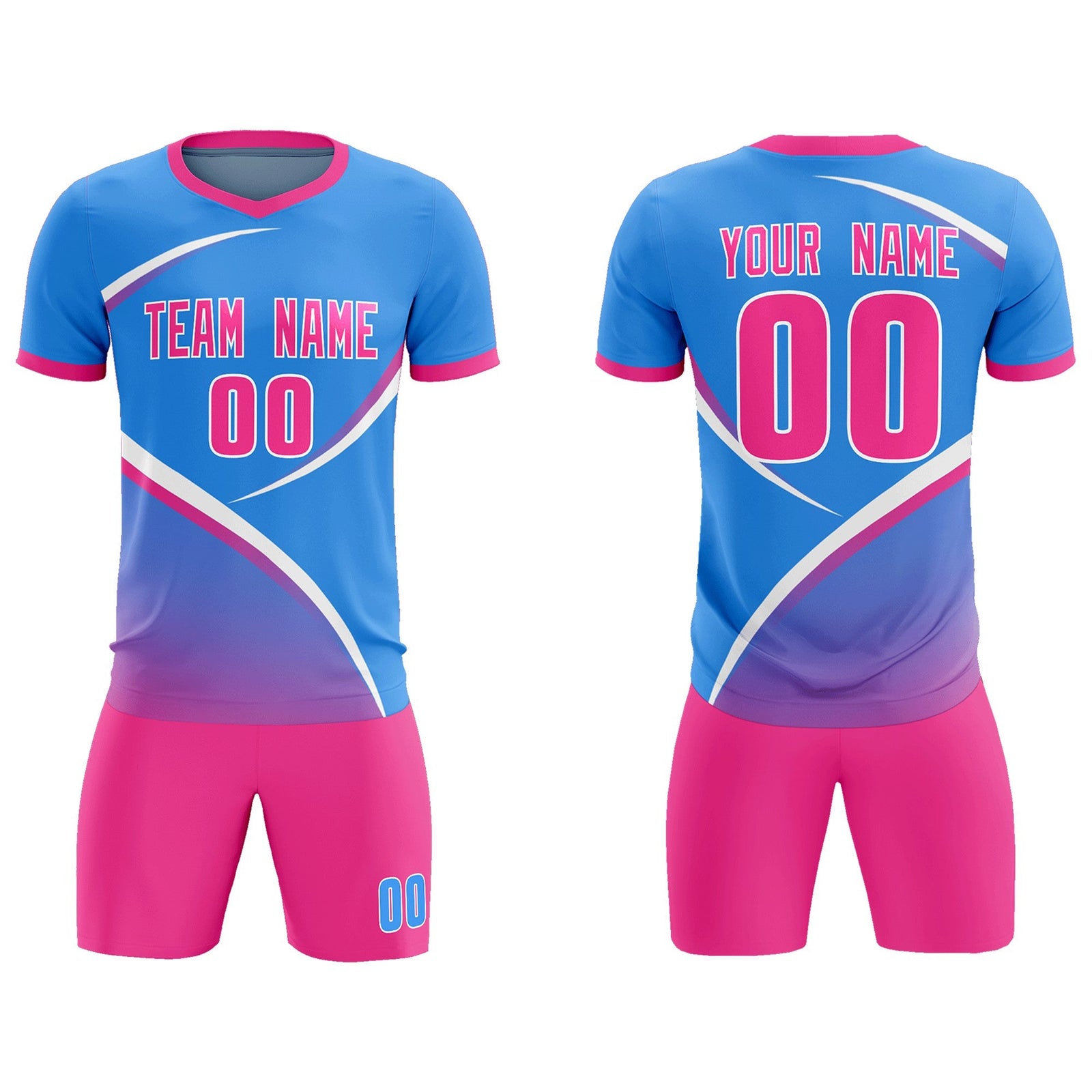 Custom Powder Blue Pink Color Block Training Uniform For Men Soccer Sets Jersey
