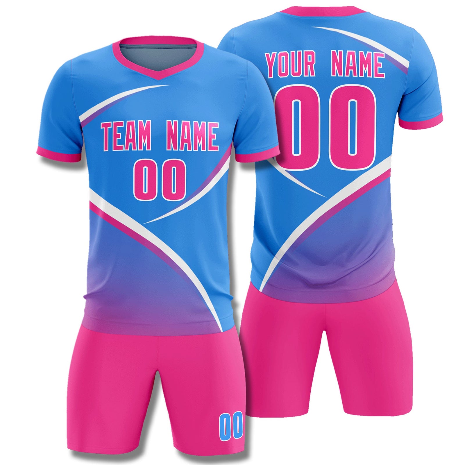 Custom Powder Blue Pink Color Block Training Uniform For Men Soccer Sets Jersey