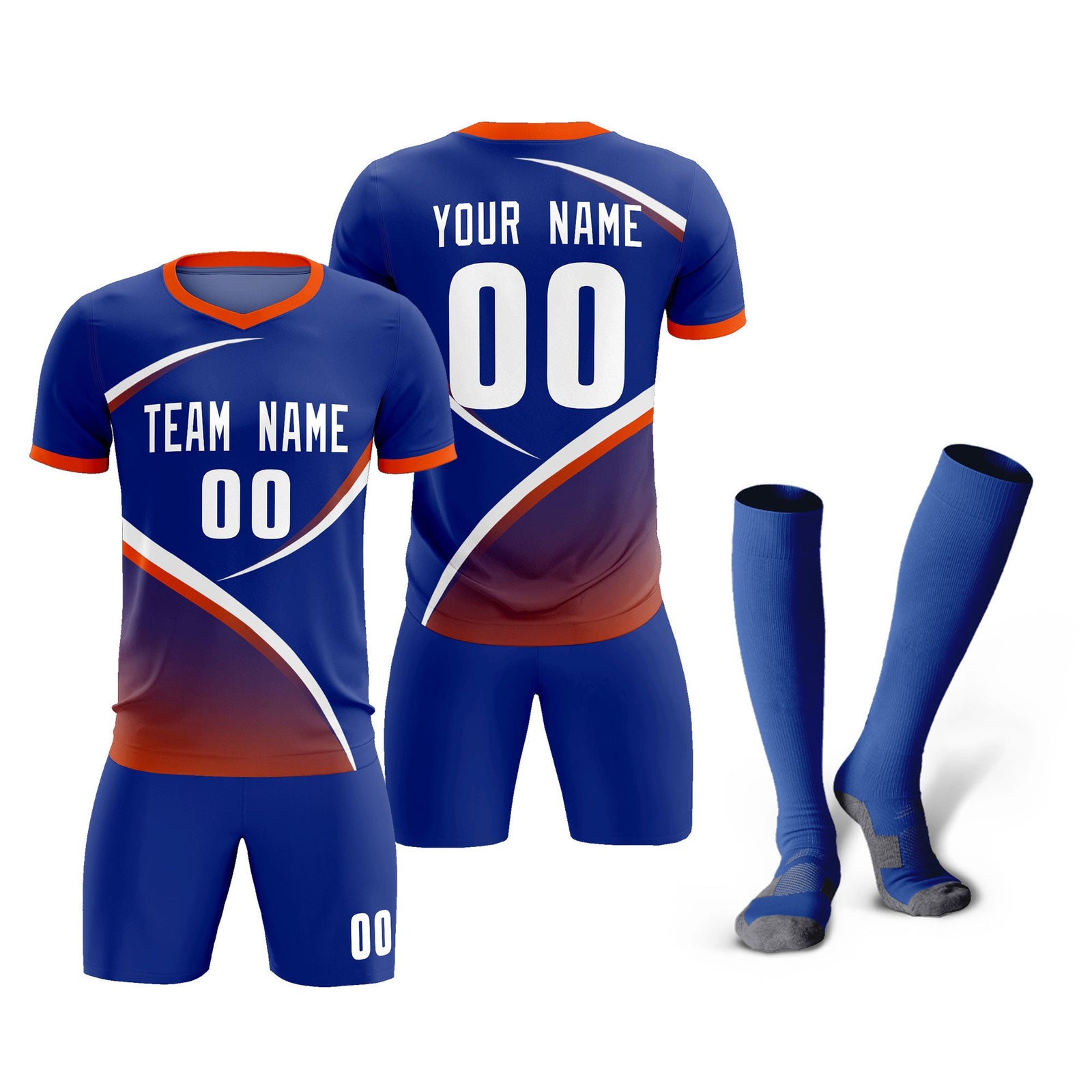 Custom Royal Orange Color Block Training Uniform For Men Soccer Sets Jersey