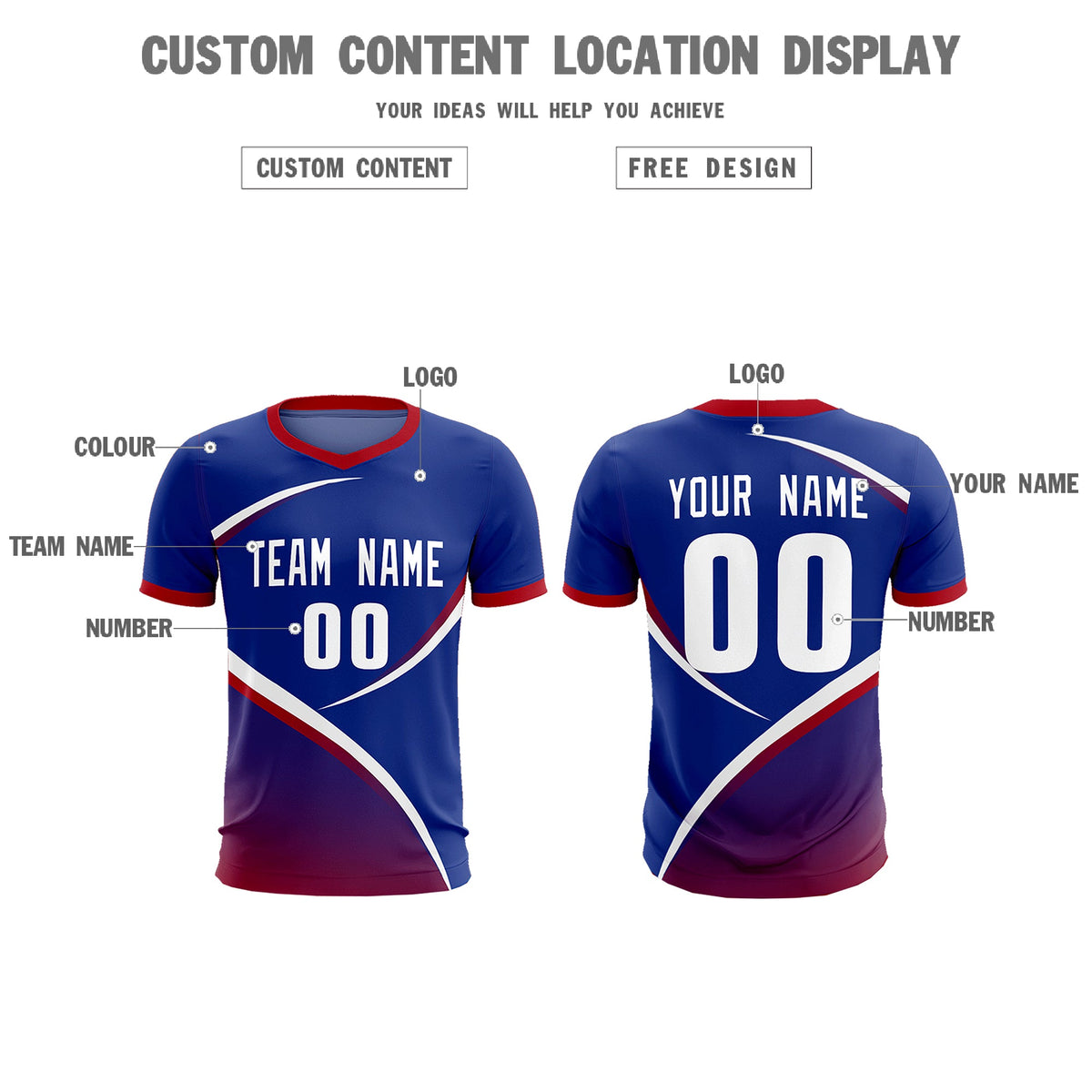 Custom Royal Red Color Block Training Uniform For Men Soccer Sets Jersey