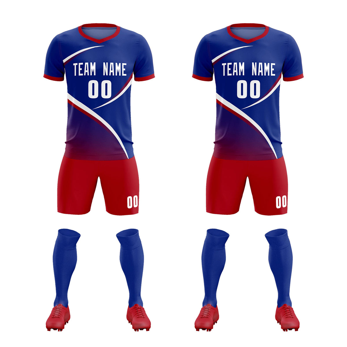 Custom Royal Red Color Block Training Uniform For Men Soccer Sets Jersey