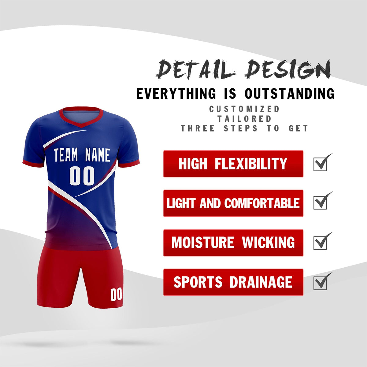 Custom Royal Red Color Block Training Uniform For Men Soccer Sets Jersey