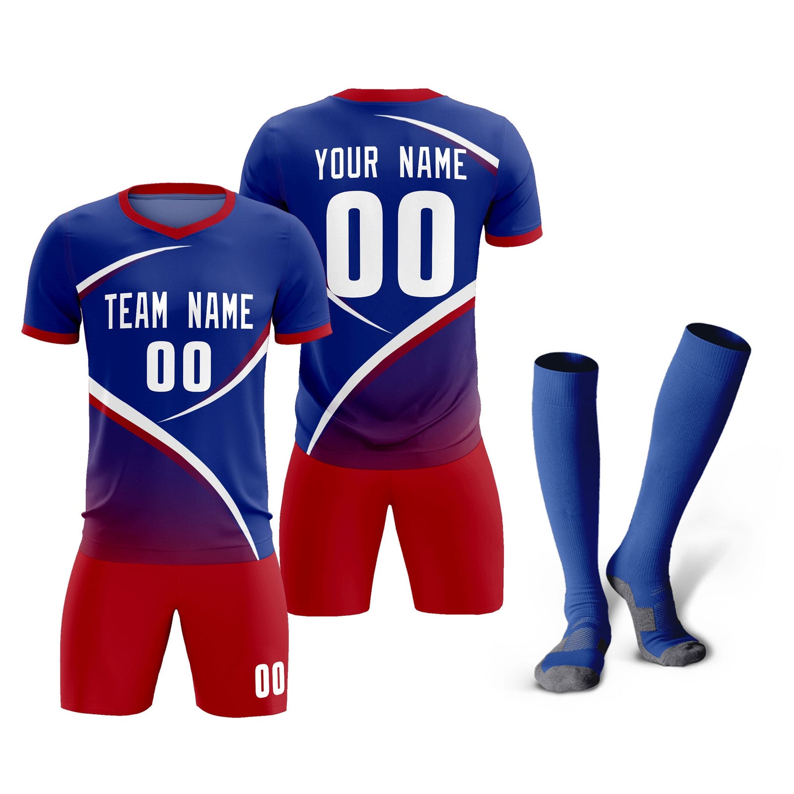 Custom Royal Red Color Block Training Uniform For Men Soccer Sets Jersey