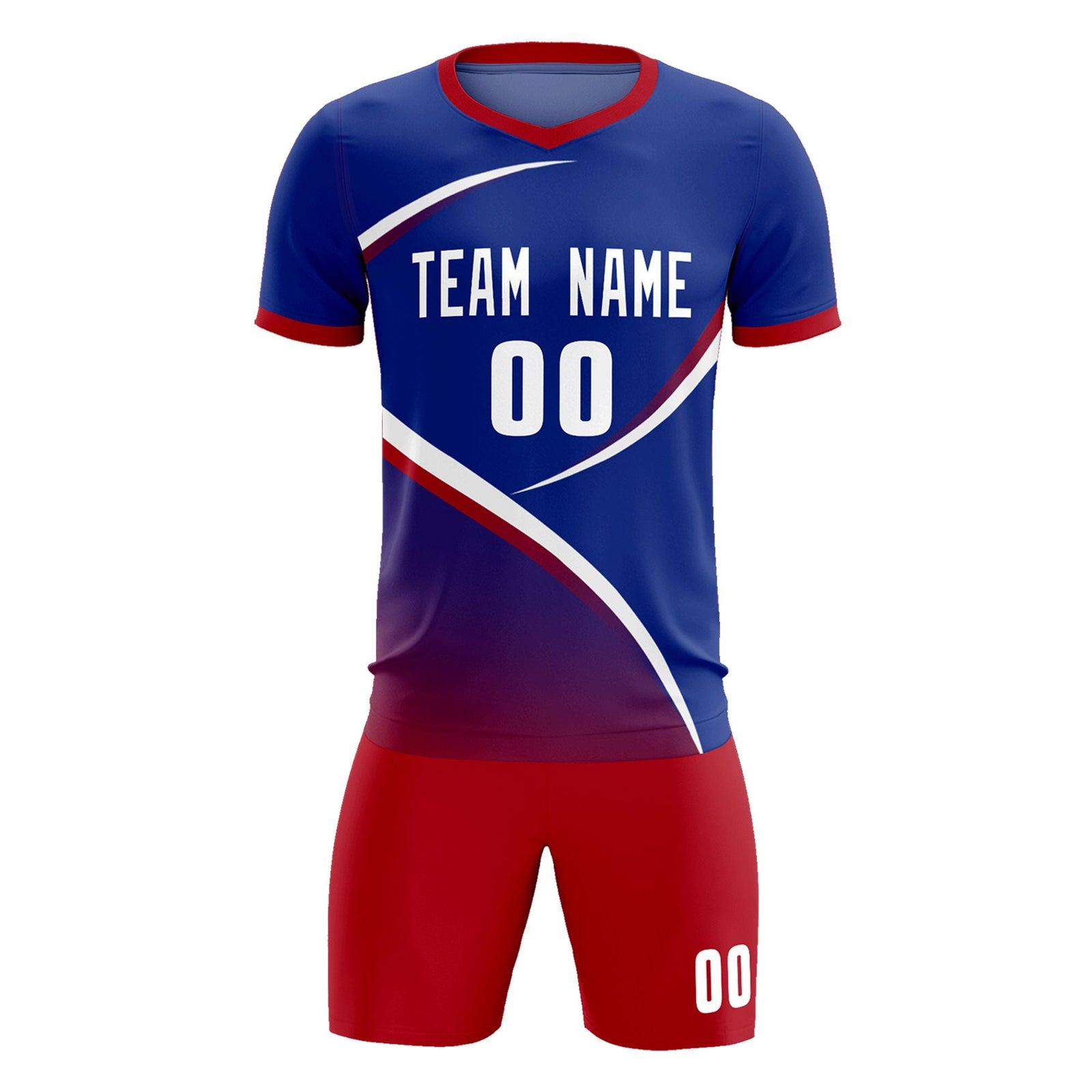 Custom Royal Red Color Block Training Uniform For Men Soccer Sets Jersey