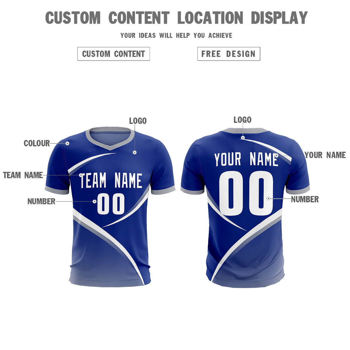 Custom Royal Gray Color Block Training Uniform For Men Soccer Sets Jersey