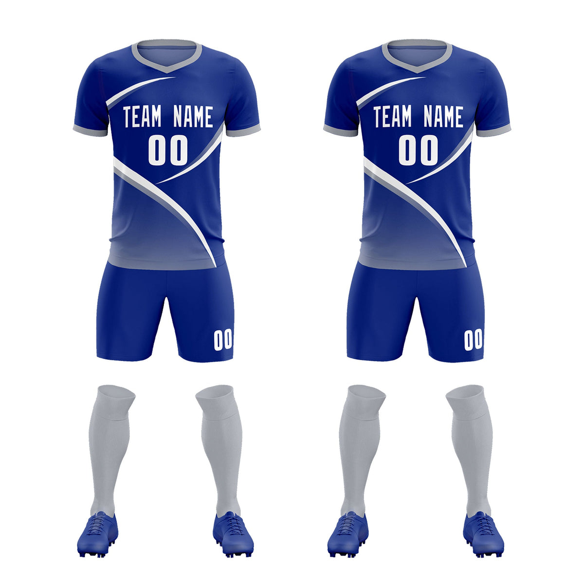 Custom Royal Gray Color Block Training Uniform For Men Soccer Sets Jersey