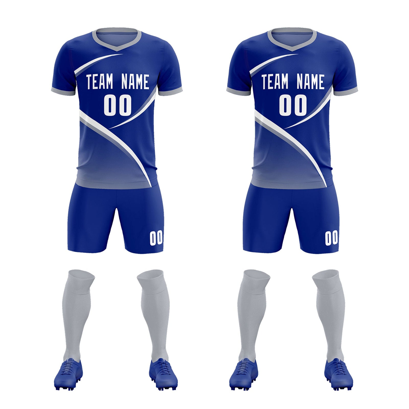 Custom Royal Gray Color Block Training Uniform For Men Soccer Sets Jersey