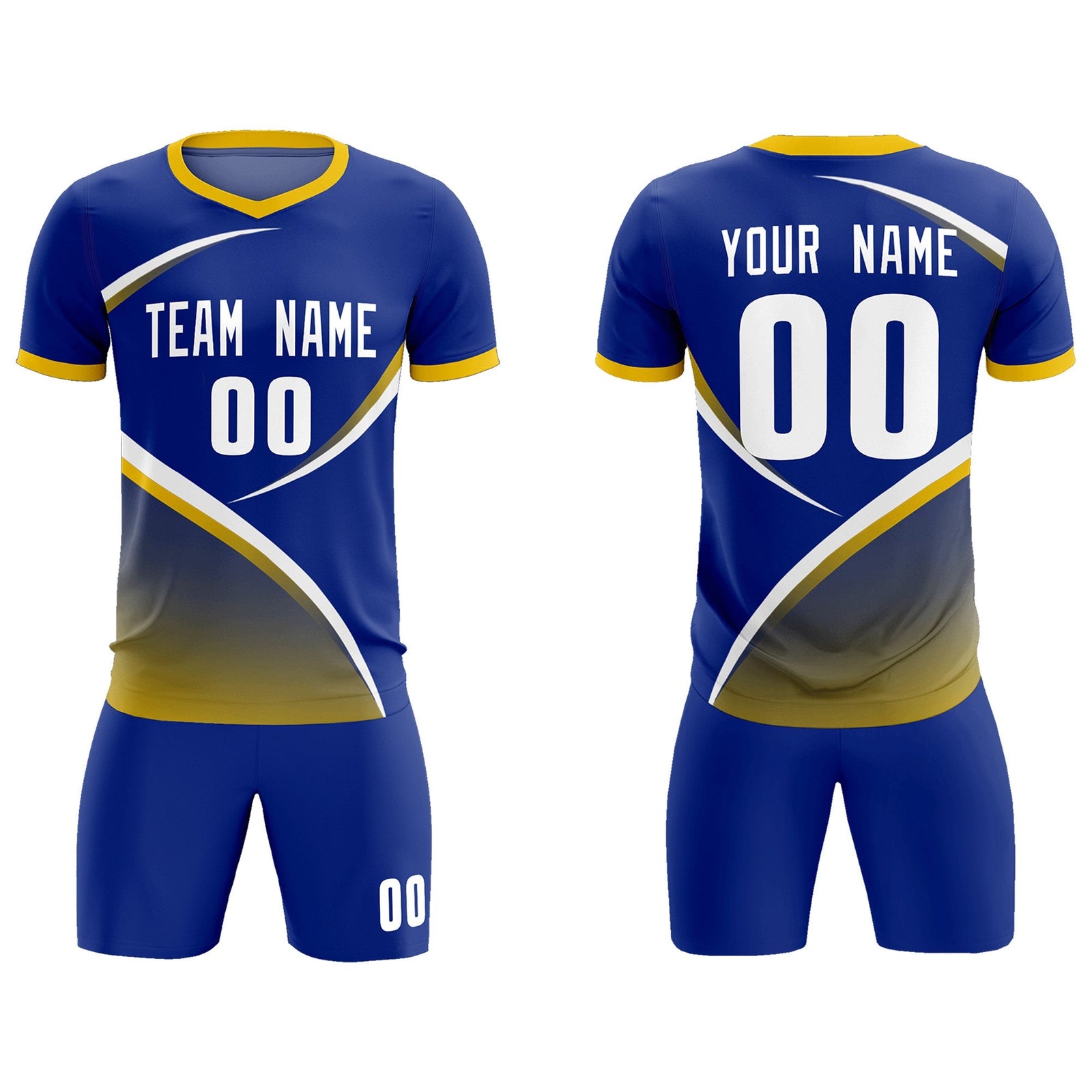 Custom Royal Gold Color Block Training Uniform For Men Soccer Sets Jersey