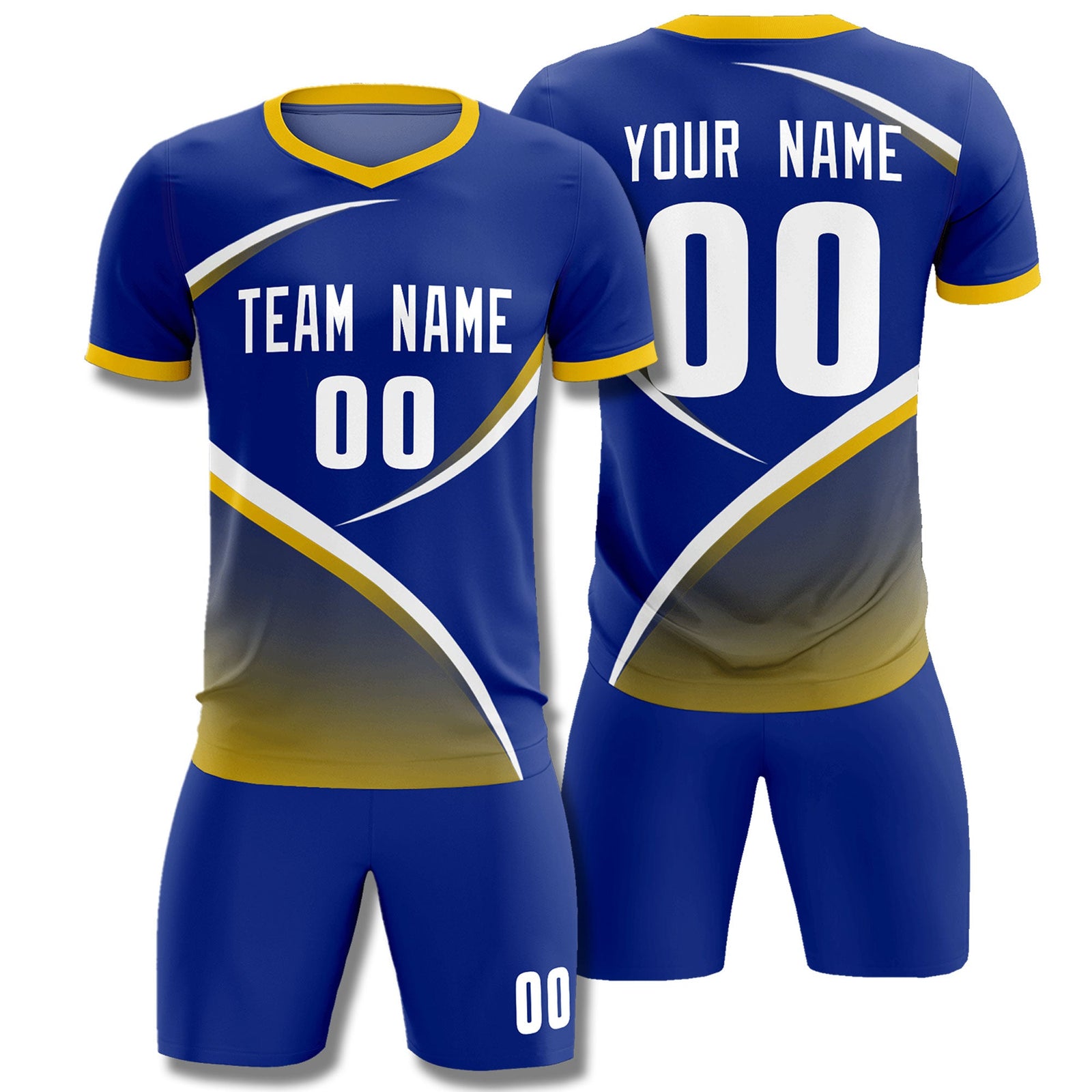 Custom Royal Gold Color Block Training Uniform For Men Soccer Sets Jersey