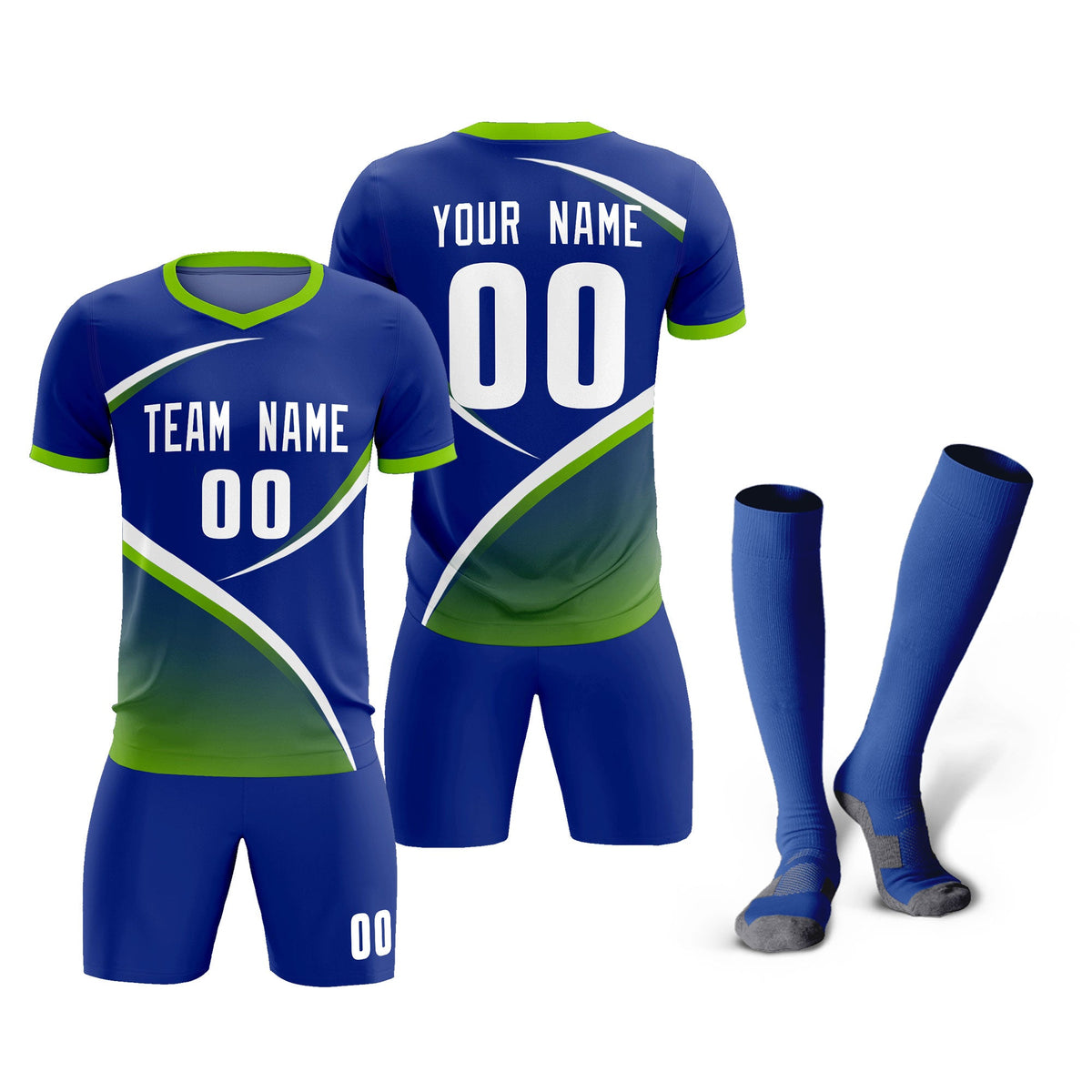 Custom Royal Neon Green Color Block Training Uniform For Men Soccer Sets Jersey