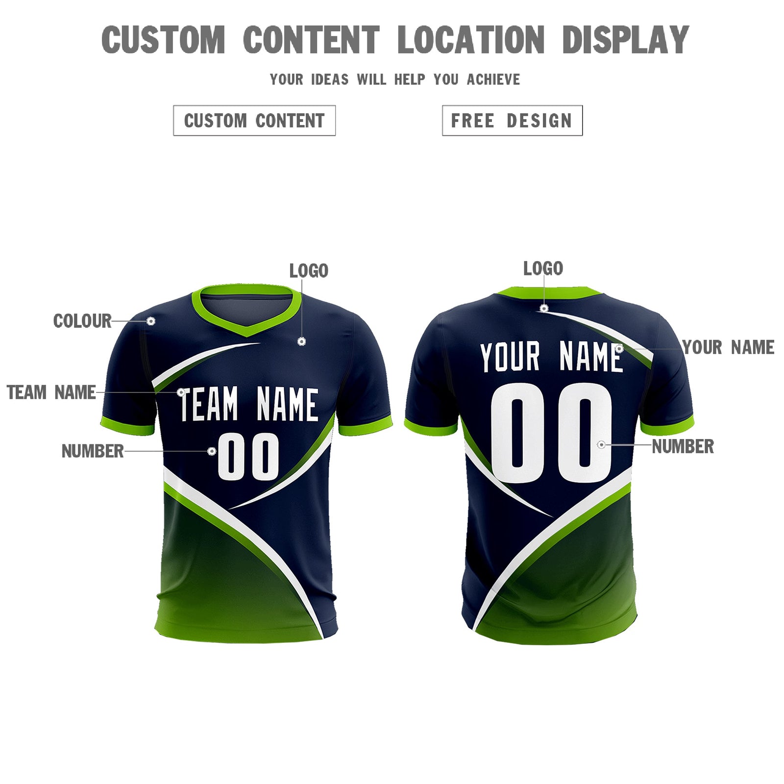 Custom Navy Neon Green Color Block Training Uniform For Men Soccer Sets Jersey