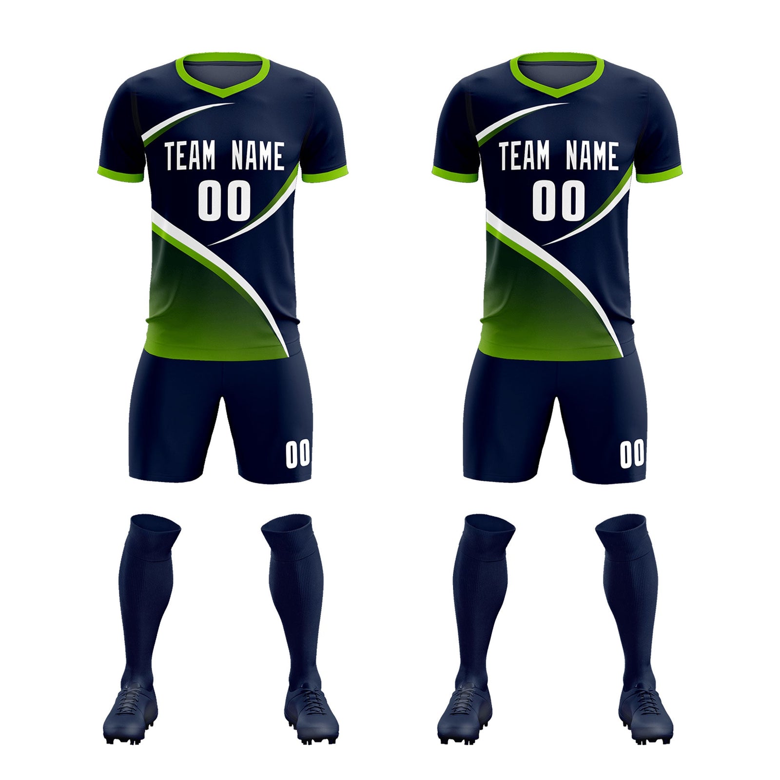 Custom Navy Neon Green Color Block Training Uniform For Men Soccer Sets Jersey
