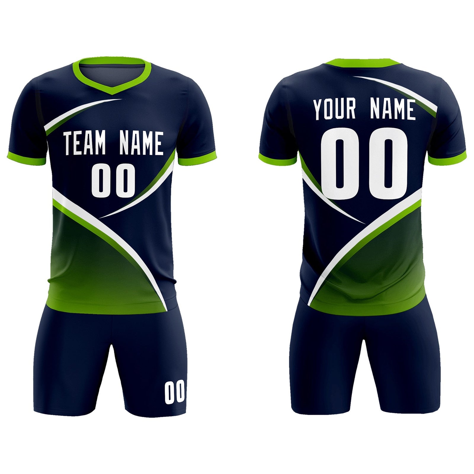 Custom Navy Neon Green Color Block Training Uniform For Men Soccer Sets Jersey