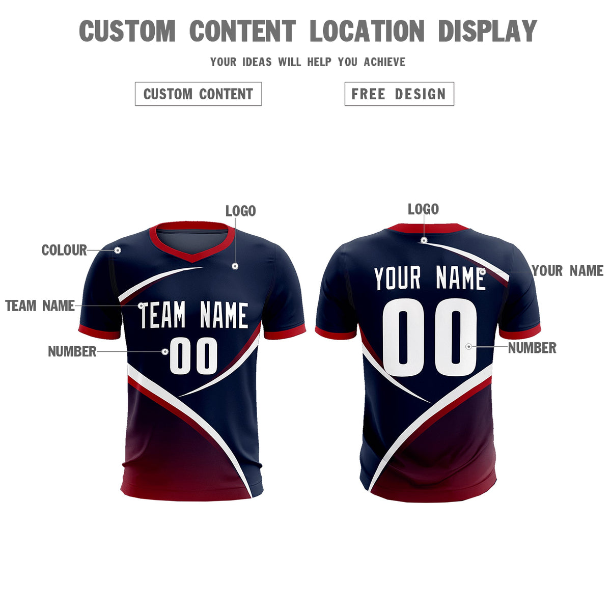 Custom Navy Red Color Block Training Uniform For Men Soccer Sets Jersey